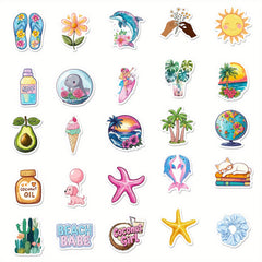 50 Beach Themed Vinyl Stickers - Waterproof & Reusable for Laptops, Water Bot