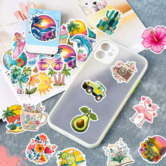 50 Beach Themed Vinyl Stickers - Waterproof & Reusable for Laptops, Water Bot