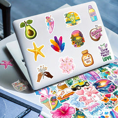 50 Beach Themed Vinyl Stickers - Waterproof & Reusable for Laptops, Water Bot