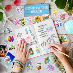 50 Beach Themed Vinyl Stickers - Waterproof & Reusable for Laptops, Water Bot