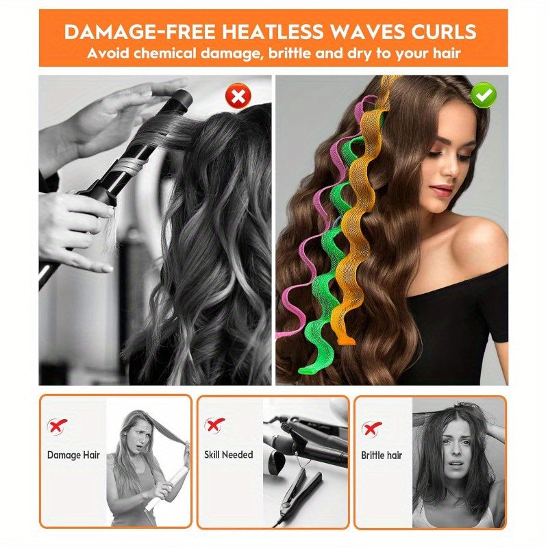 12 Pcs Heatless Wave Style Curling Rods Set for Women