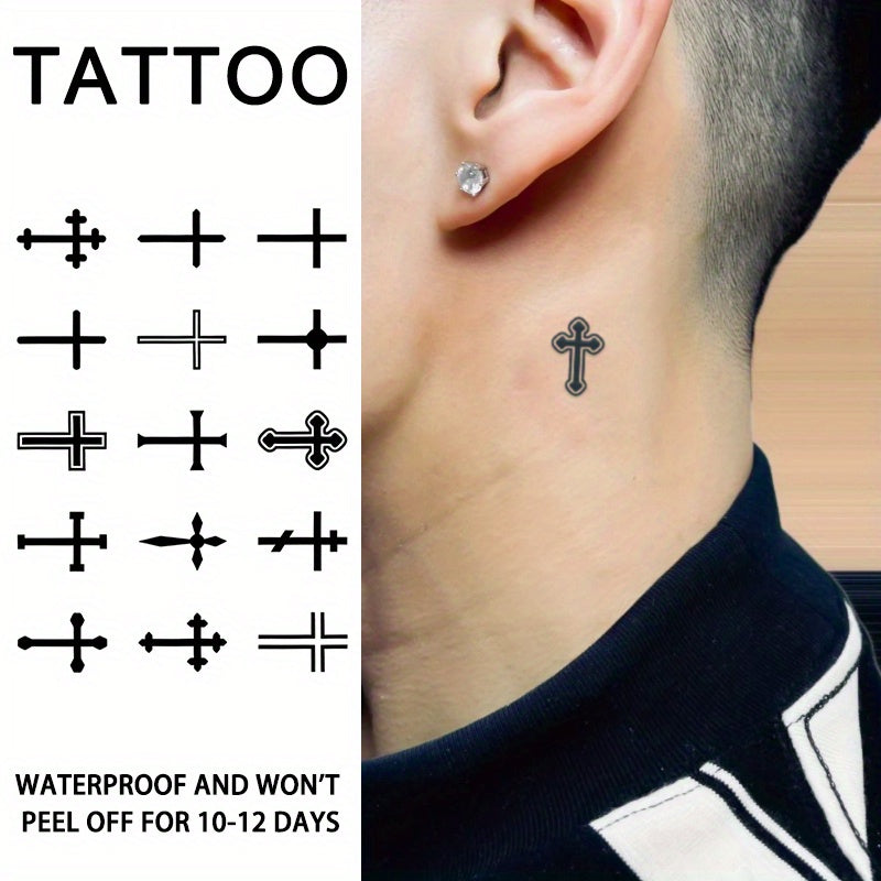 Semi-Permanent Cross Design Temporary Tattoos for Adults and Teens