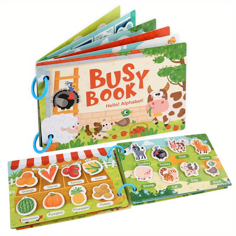 Educational Busy Book Ages 3 Alphabet Number Learning w/ Farm Animals