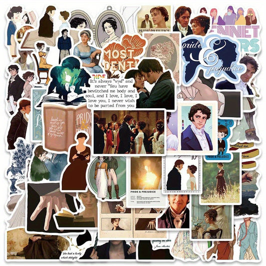 50Pcs Pride and Prejudice Themed Vinyl Stickers for Luggage Guitar Notebook
