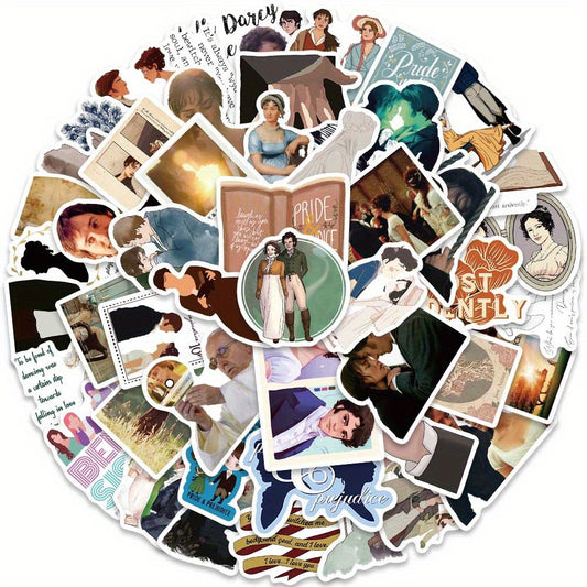 50Pcs Pride and Prejudice Themed Vinyl Stickers for Luggage Guitar Notebook