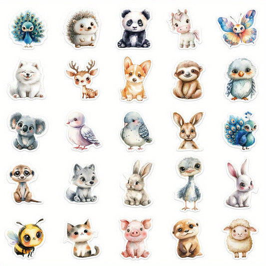 50 Watercolor Animal Aesthetics Stickers for DIY Decorations