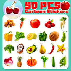 50pcs Vinyl Fruit & Vegetable Decals Food Designs Self Adhesive for DIY Teens