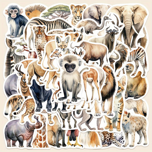 50pcs African & Rainforest Animal Sticker Pack Reusable Vinyl Decals