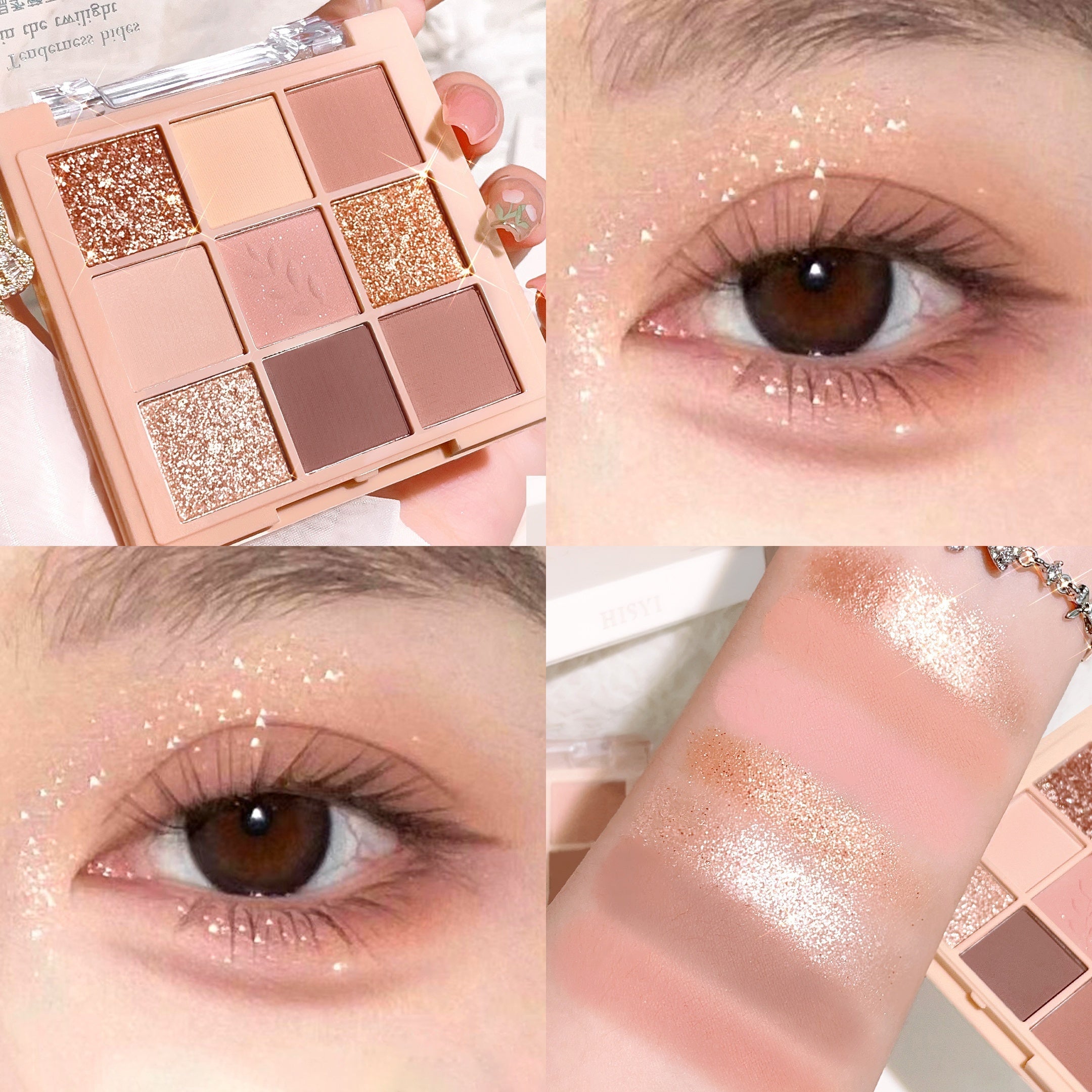 HISYI 9 Eyeshadow Palette Milk Tea Nude & Golden Shades Matte & Shimmer Finishes