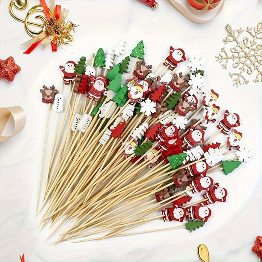 30pcs Christmas Cocktail Picks Set Festive Wooden Drink Decorations