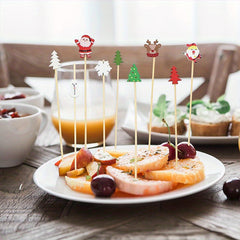 30pcs Christmas Cocktail Picks Set Festive Wooden Drink Decorations