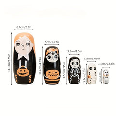 Handcrafted Wooden Nesting Dolls - Orange Halloween Figurine