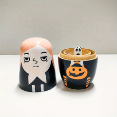 Handcrafted Wooden Nesting Dolls - Orange Halloween Figurine