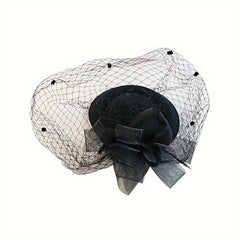 Feathered Debutante Hat with Mesh Veil & Hair Clip