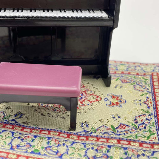 Vintage Piano & Stool Set w/ Colorful Mat - Dollhouse Decor