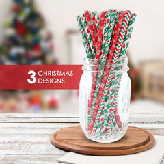 EcoPals Biodegradable Christmas Paper Straws, Snowflake & Tree Design