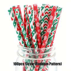 EcoPals Biodegradable Christmas Paper Straws, Snowflake & Tree Design