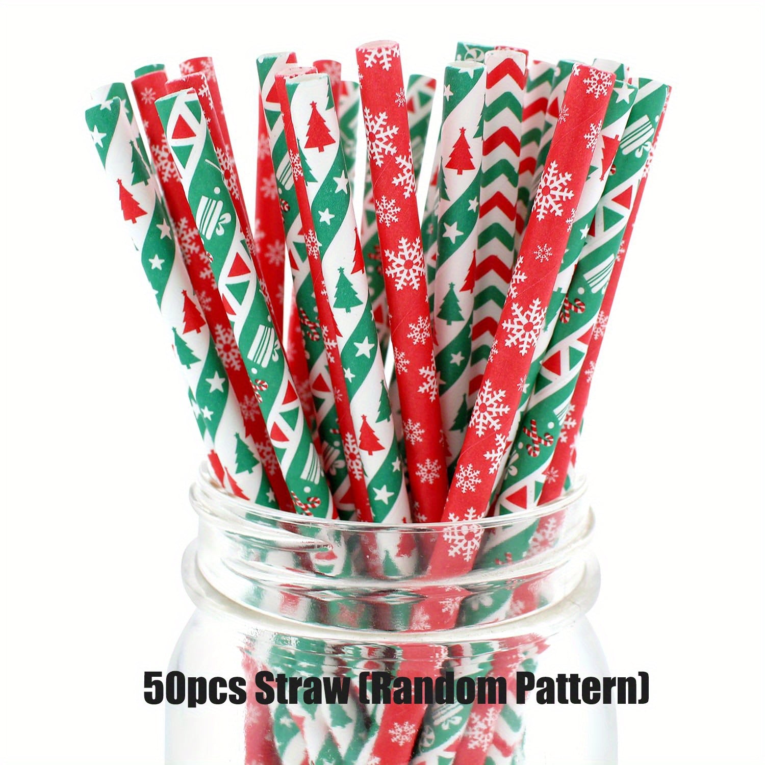 EcoPals Biodegradable Christmas Paper Straws, Snowflake & Tree Design