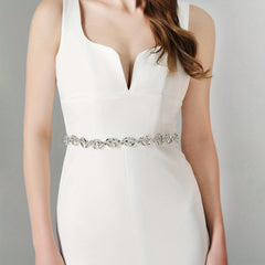 Rhinestone Bridal Waist Belt Handcrafted Leaf Wedding Dress Sash