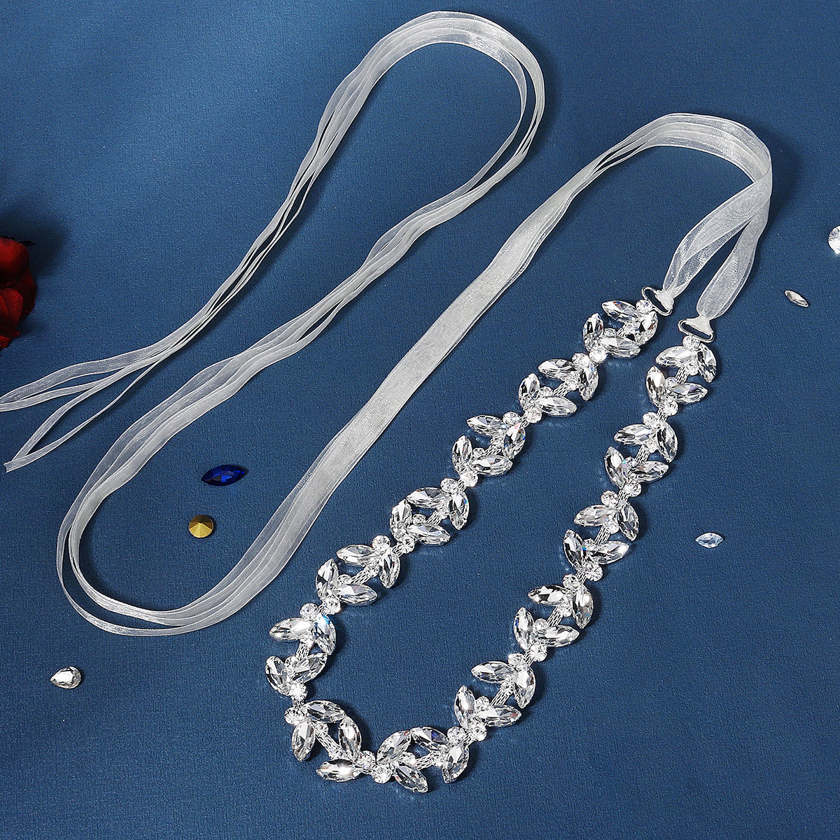 Rhinestone Bridal Waist Belt Handcrafted Leaf Wedding Dress Sash