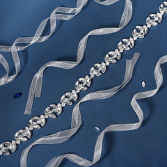 Rhinestone Bridal Waist Belt Handcrafted Leaf Wedding Dress Sash