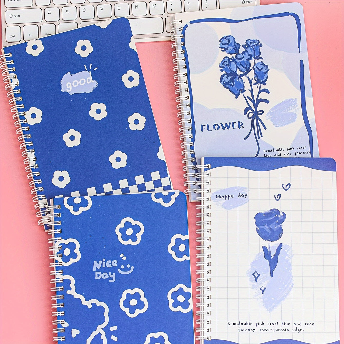 4pc Floral & Alphabet Spiral Notebooks for Teens & Adults School