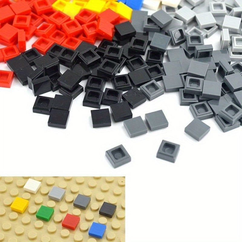 200pcs 1x1 Bricks Flat Tile Building Blocks ABS Red Yellow Grey Green