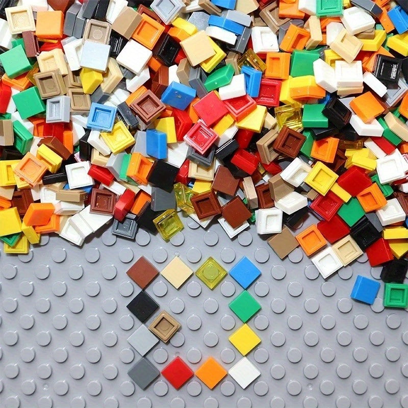 200pcs 1x1 Bricks Flat Tile Building Blocks ABS Red Yellow Grey Green