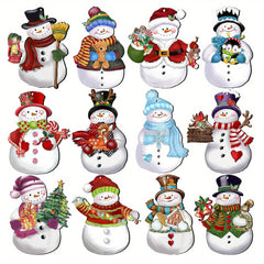 24pcs Wooden Snowman Ornaments for Christmas Tree & Yard Decor