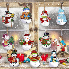 24pcs Wooden Snowman Ornaments for Christmas Tree & Yard Decor