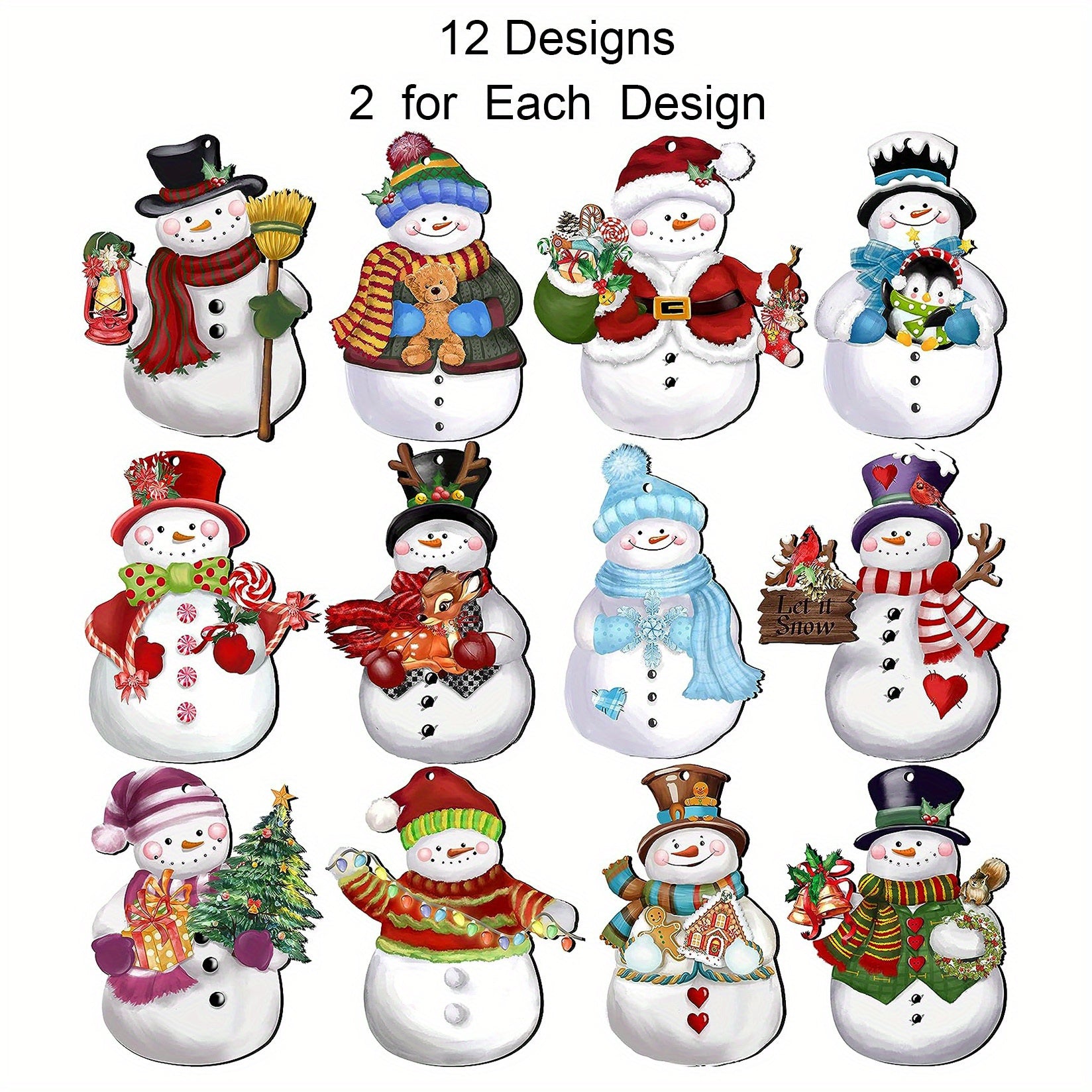 24pcs Wooden Snowman Ornaments for Christmas Tree & Yard Decor