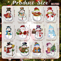 24pcs Wooden Snowman Ornaments for Christmas Tree & Yard Decor