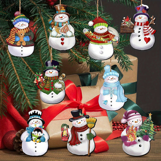 24pcs Wooden Snowman Ornaments for Christmas Tree & Yard Decor