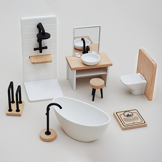 1:12 Dollhouse Bathroom Furniture Set with Shower, Sink, Toilet, Bathtub