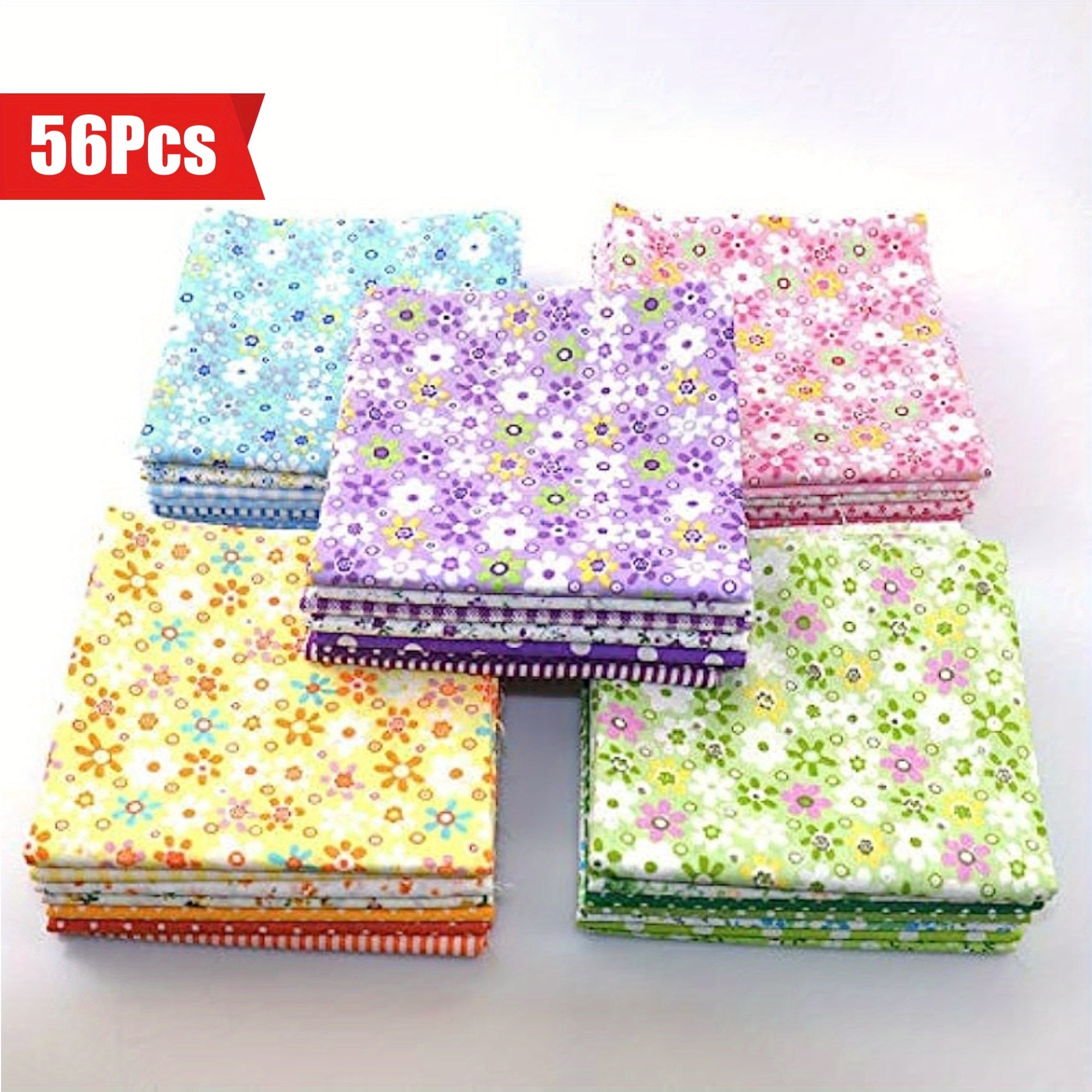 56pcs Fabric Squares for Quilting Mixed Patterns DIY Craft Material