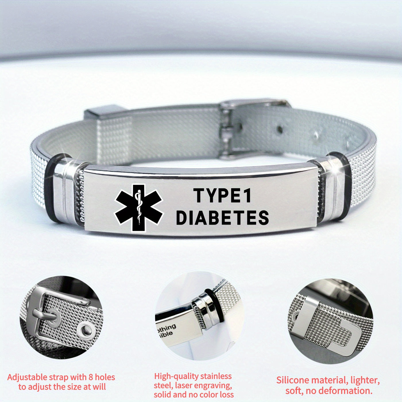 PU Silicone Stainless Steel Bracelet for Casual Attire