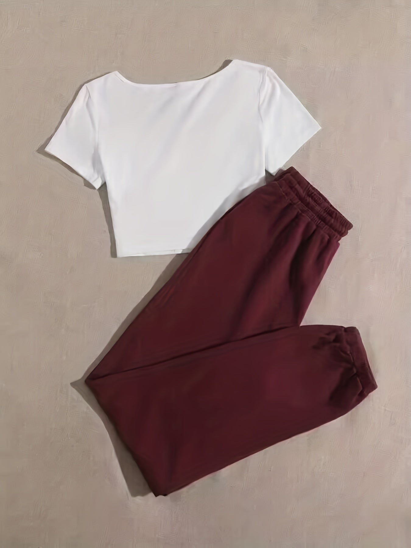 Butterfly Print Two piece Set Crop Top & Jogger Pants Outfits Women's Clothing