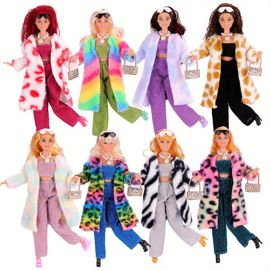 Doll Dress Outfit Set Coat T shirt Pants Skirt with Shoes Glasses Bag Shoe Set