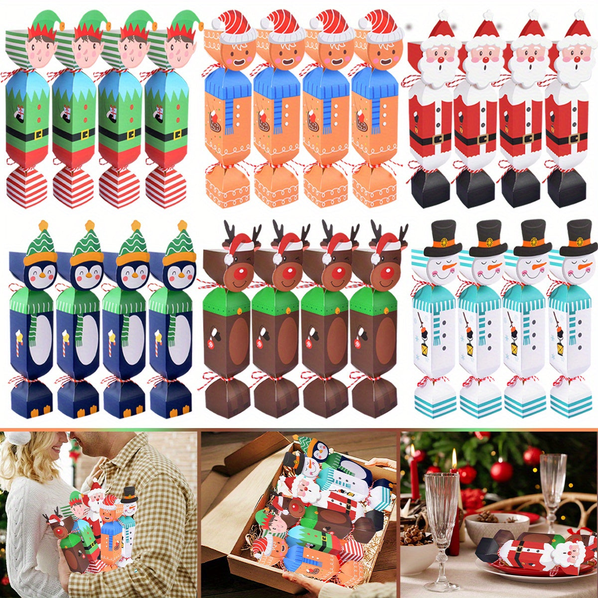 24 Christmas Candy Boxes Santa Gingerbread & Reindeer Designs