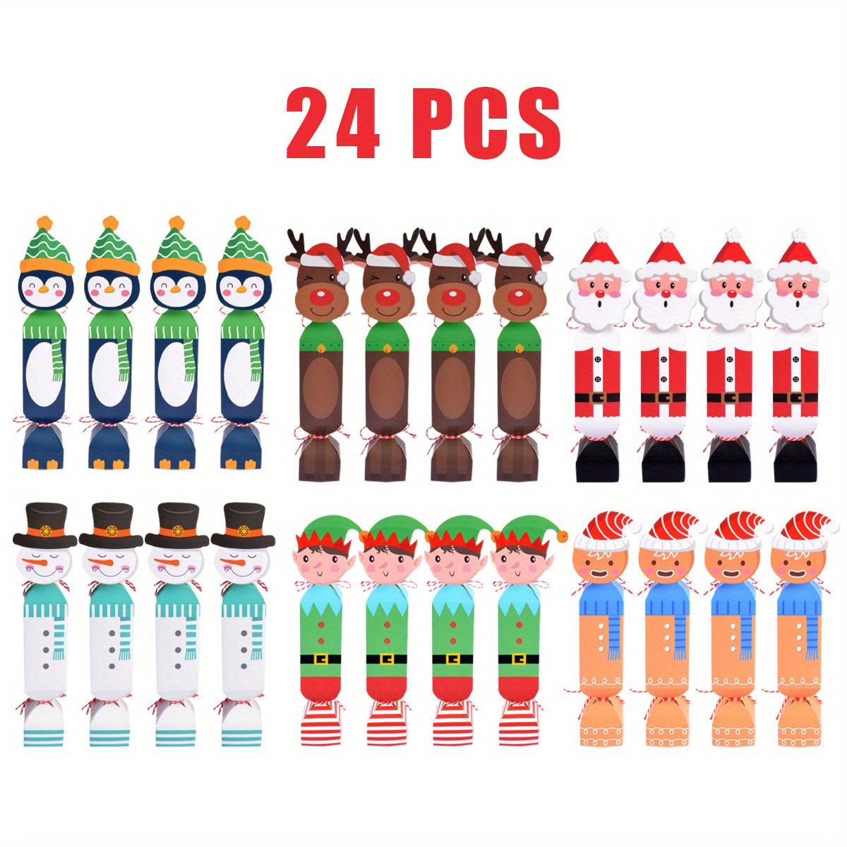 24 Christmas Candy Boxes Santa Gingerbread & Reindeer Designs