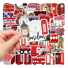 50pcs London Red Bus Sticker Pack Funny & Cartoon Art Decals for DIY