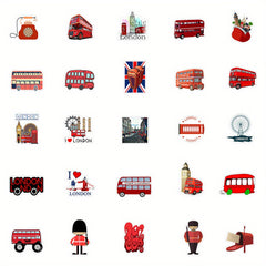 50pcs London Red Bus Sticker Pack Funny & Cartoon Art Decals for DIY