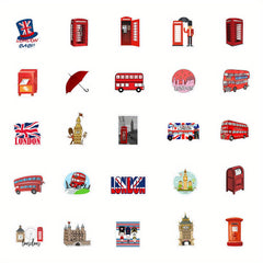 50pcs London Red Bus Sticker Pack Funny & Cartoon Art Decals for DIY