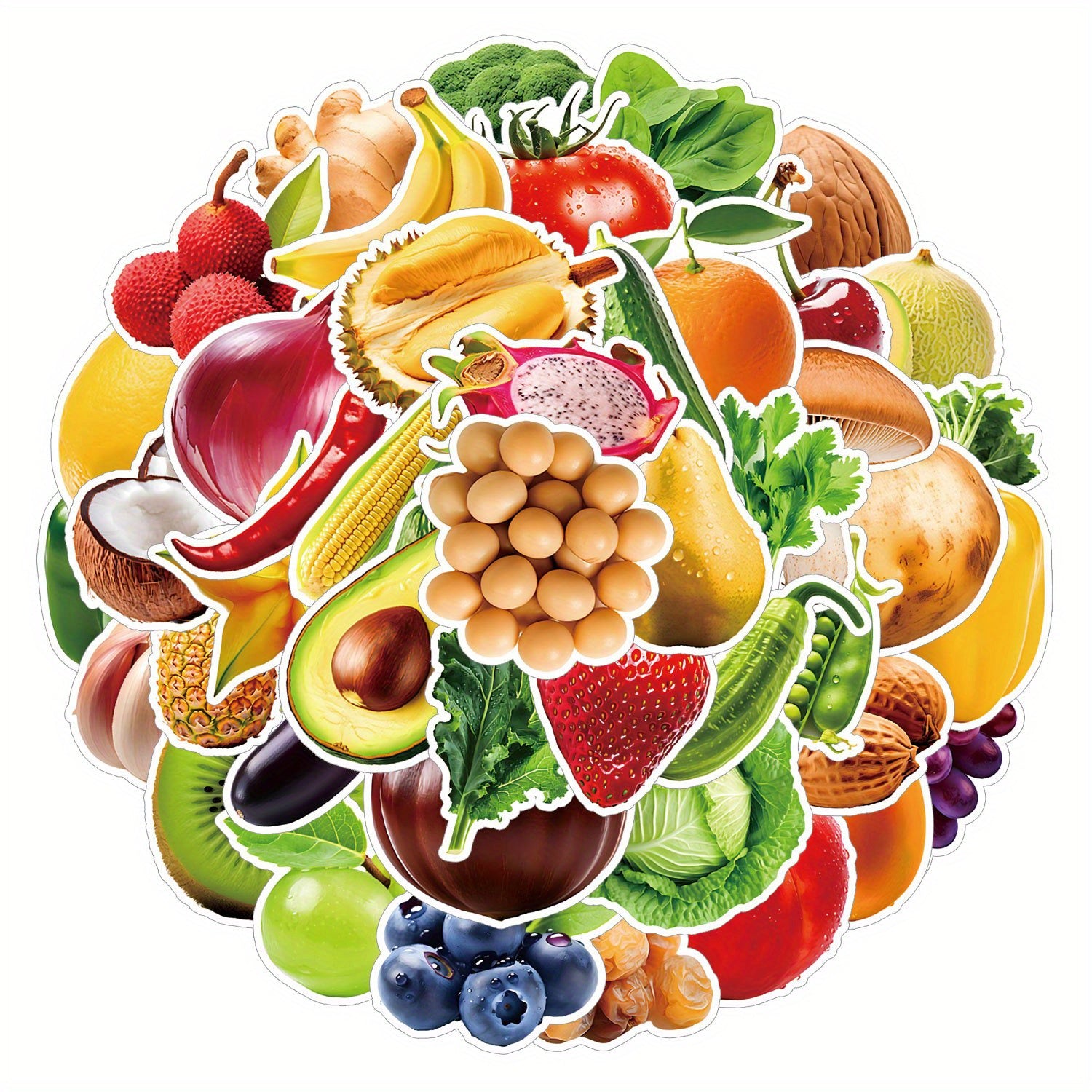 50pcs Fruit & Veggie Cartoon Stickers for Water Bottle Skateboard