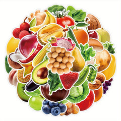 50pcs Fruit & Veggie Cartoon Stickers for Water Bottle Skateboard