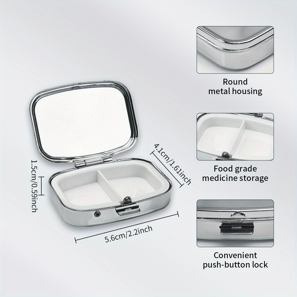 Skull Pattern Metal Case Medication Organizer 2 Compartment Mini Storage Box