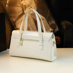 Crocodile Pattern Satchel with Rhinestone Accents