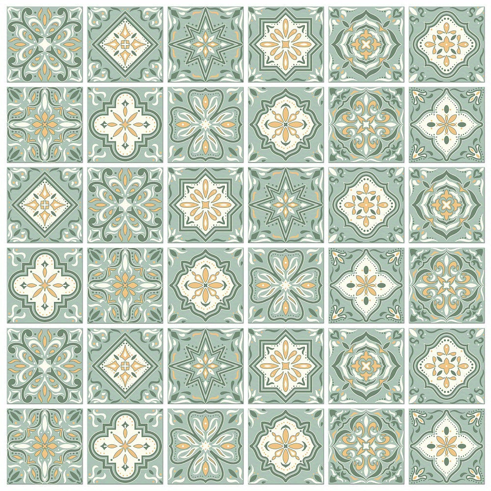 Waterproof Tile Stickers Flower Pattern Yellow, 36pcs