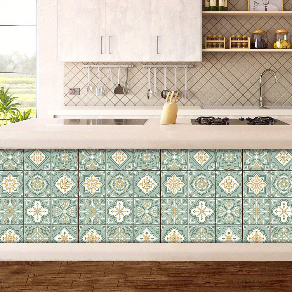 Waterproof Tile Stickers Flower Pattern Yellow, 36pcs