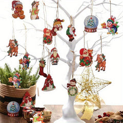 24pcs Wooden Christmas Tree Ornaments Santa Snowman Ball Designs Holiday Decor